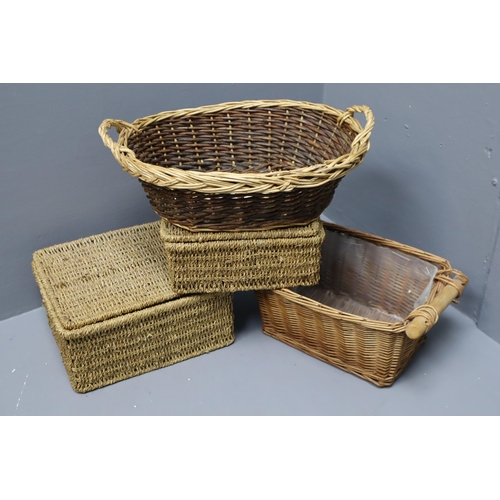 801 - Four Wicker Baskets (Largest 17” Long)