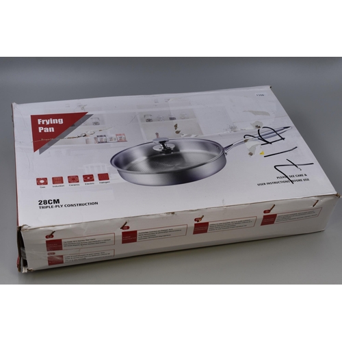 768 - Brand New Boxed 28cm Triple-Ply Construction Frying Pan Complete with Glass Lid