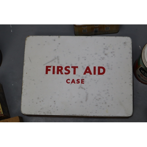 835 - Large Selection of Vintage Product Tins including First Aid, Lunch Box, OXO and More