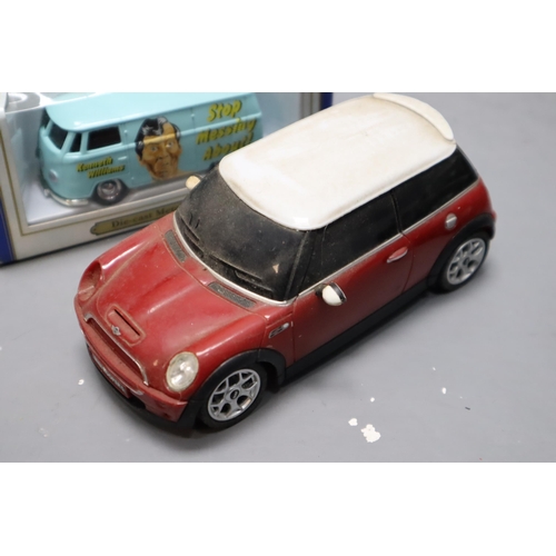 813 - Selection of Model Cars to include Radio Controlled Mini Cooper, Ferrari, 2 x VW Camper Vans and Oth... 