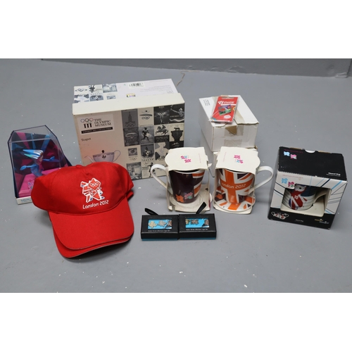 817 - Selection of Official Olympics 2012 Merchandise including Teapot, Mugs, Caps, Badges and More