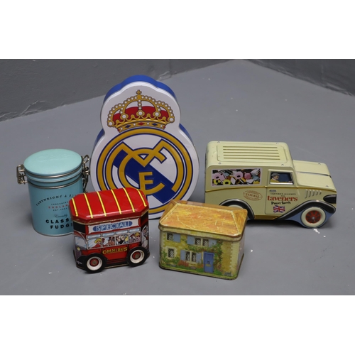 842 - Large Selection of Maiinly Vintage Tins to include OXO, Fruit Drops, Real Madrid Mini Chocs and more