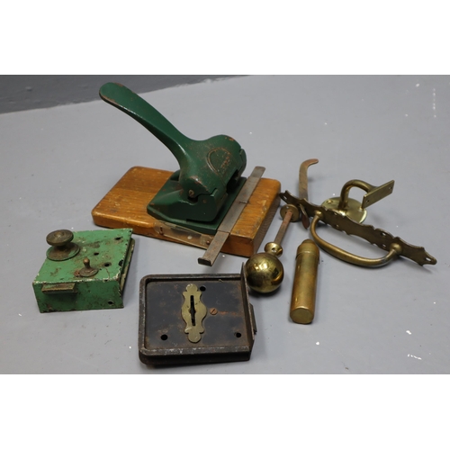 855 - Selection of Vintage Door Locks, Handles, and a LEITZ Hole Punch