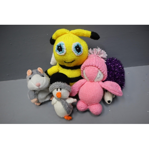 857 - Large selection of soft toys mainly knitted woollen items