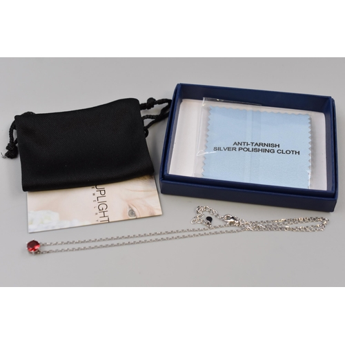 29 - July Ruby Silver 925 Birthstone Necklace, Complete with Pouch and Gift Box, by Suplight