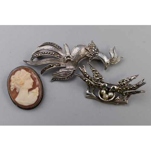 18 - Three Silver 925 Brooches inclduing Cameo