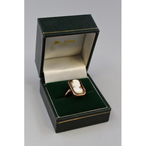 4 - Hallmarked Chester 375 (9ct) Rose Gold Cameo Ring (Size P) Complete with Presentation Box