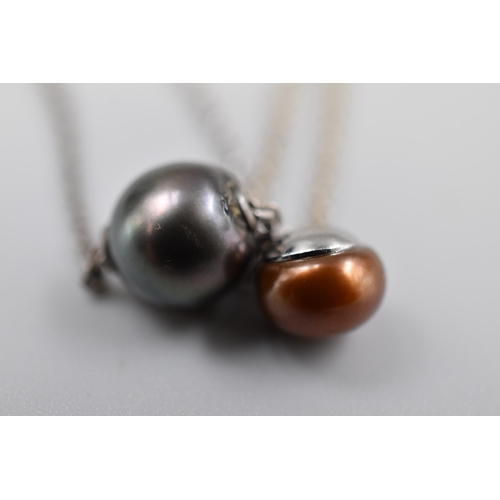 14 - Two Pearl Stoned Pendant Necklaces With 925. Silver Chains