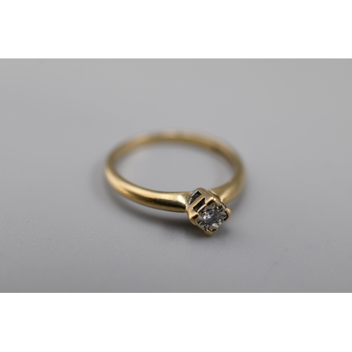 21 - Hallmarked Gold 375 (9ct) Solitare Diamond Ring (Size L) Complete with Presentation Box