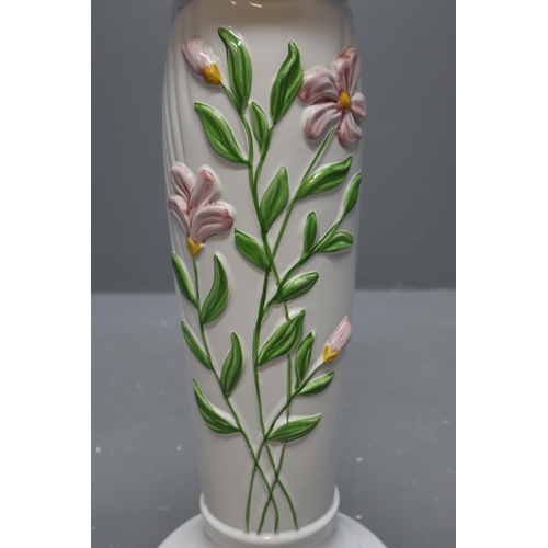 271 - White Ceramic Jardinière and Stand with Floral Decoration (Height 30