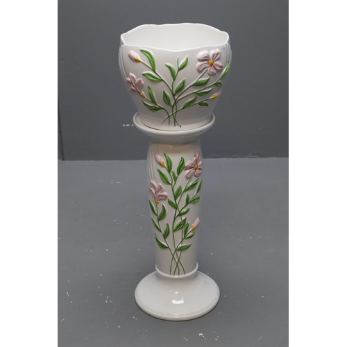 271 - White Ceramic Jardinière and Stand with Floral Decoration (Height 30