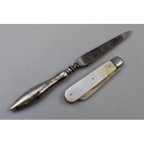 25 - A Hallmarked Arthur Worral Staniforth Sheffield Silver Fruit Knife (Circa 1905), and Hallmarked Edwa... 