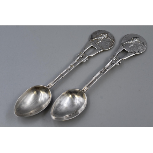 27 - Two Hallmarked London 1930s Silver Shooting themed Tea Spoons