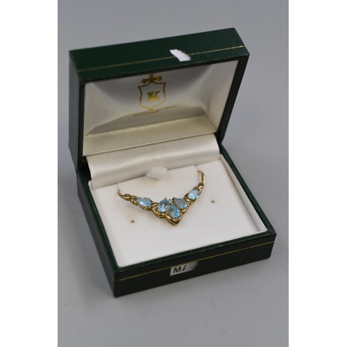 28 - Gold 375 (9ct) Turquoise Stoned Pendant Necklace Complete Presentation Box