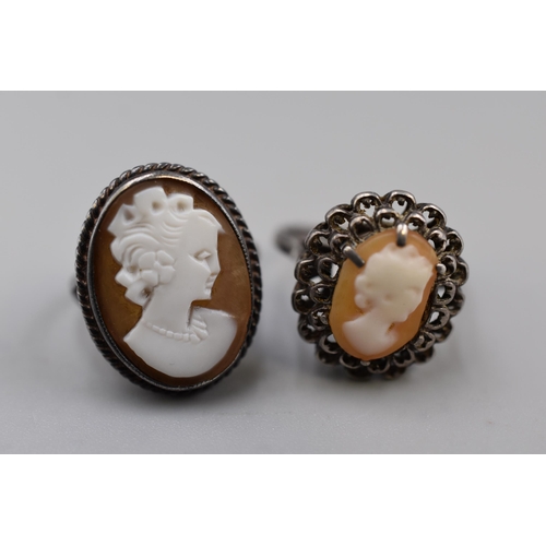 34 - Two Sterling Silver Cameo Rings (Sizes Q and M)