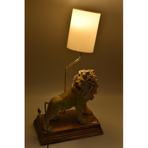 277 - Vintage Lamp with Lion figurine on Wooden Plinth approx. 23