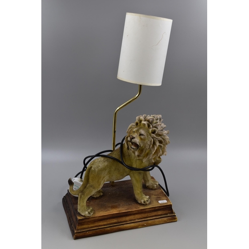 277 - Vintage Lamp with Lion figurine on Wooden Plinth approx. 23