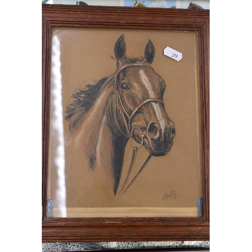 279 - An Equestrian Lot. Includes Framed and Glazed Player's Cigarette Cards, Horse Brass and Original Hor... 