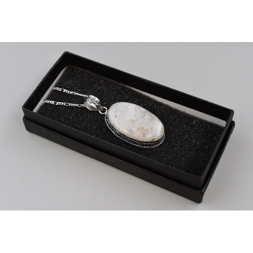 37 - A Rainbow Moonstone 925. Silver Pendant Necklace, In Presentation Box