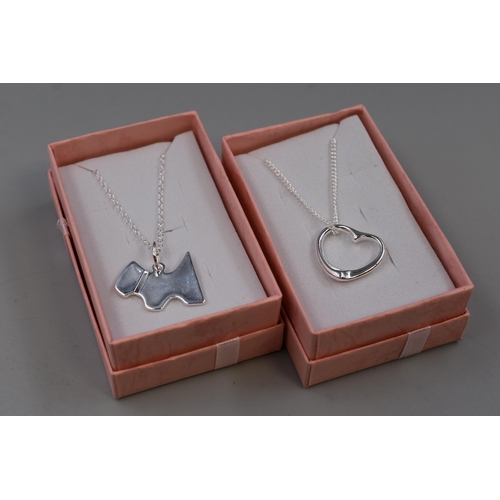 48 - Two 925. Silver Pendant Necklaces, Includes Loveheart and Terrier