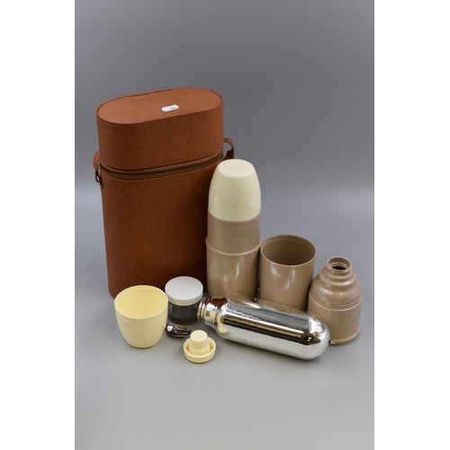 296 - A Retro Four Piece Flask Set, In Case