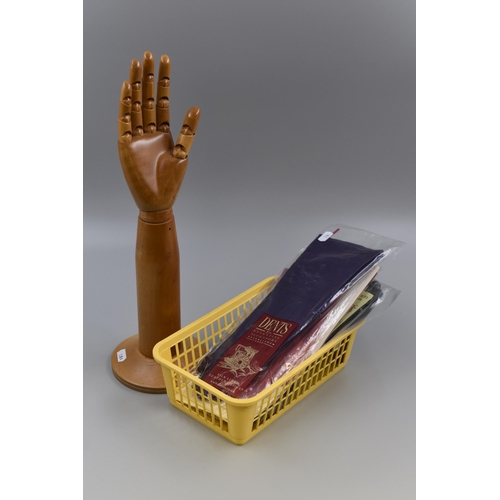 298 - Dents Wooden Articulated Glove Stand with 3 Pairs of Gloves