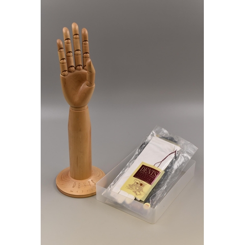 299 - Dents Wooden Articulated Glove Stand with 3 Pairs of Gloves