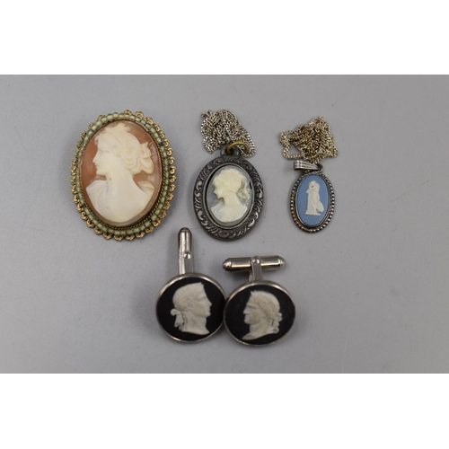 61 - A Selection of Cameo Jewellery To Include Wedgwood Jasperware Sterling Silver Pendant Necklace, Pair... 