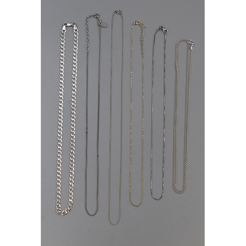 70 - Six Sterling Silver Necklace Chains. Includes Curb Link Chain, 30