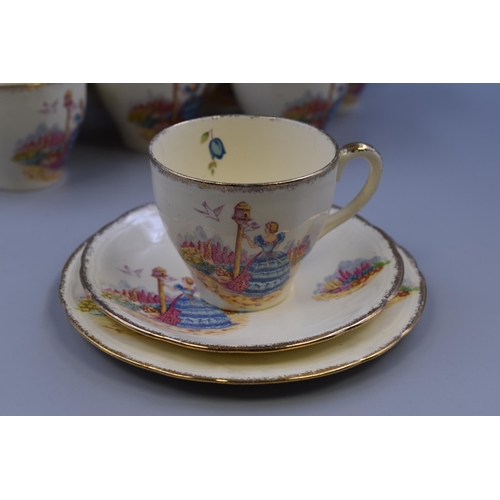 319 - J Fryer & Sons Tunstall Crinoline Lady Art Deco Tea Service (33 Pieces)