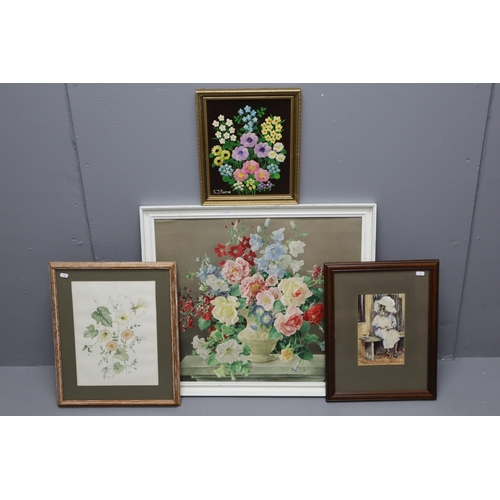 321 - Four Framed Artworks. To Include Original S J Reeve Floral Oil on Board, Harold Clayton Floral Print... 