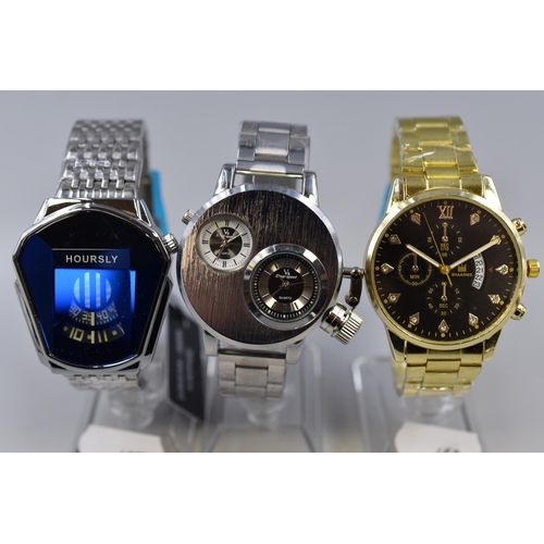 91 - Three Gents Quartz Watches To Include Jump Hour, Chronograph Style and Other. Working