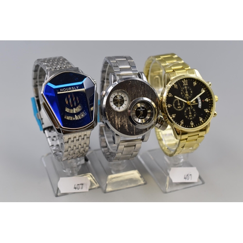 91 - Three Gents Quartz Watches To Include Jump Hour, Chronograph Style and Other. Working