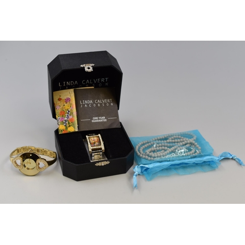 94 - Mixed Lot of Jewellery Items to include a Boxed Linda Calver Jacobson Watch, a Generic Bling Watch a... 