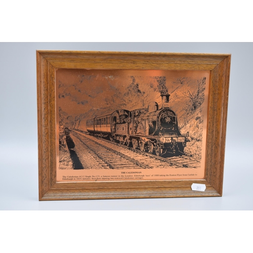 328 - Three Etched Wood Framed Pictures with two being Copper Backed including The Caledonian and London M... 