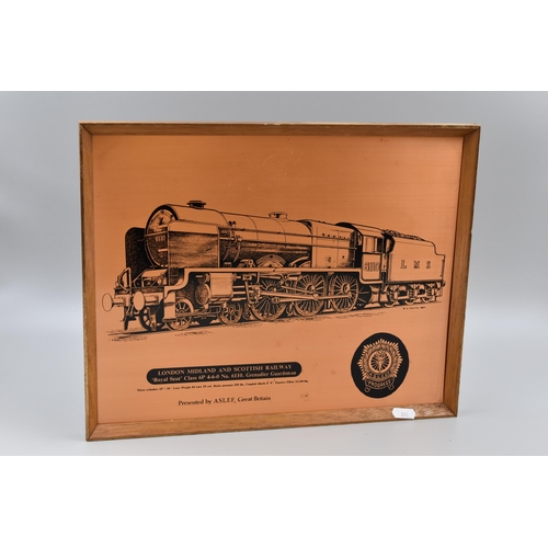 328 - Three Etched Wood Framed Pictures with two being Copper Backed including The Caledonian and London M... 