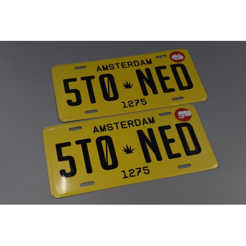 334 - Two Brand New Tin Plate Amsterdam Registration plates Stating 