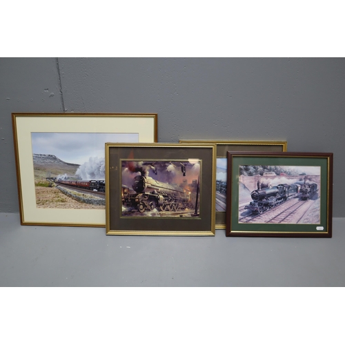 364 - Four Framed and Glazed Pictures Depicting Trains including Night Wolf (20