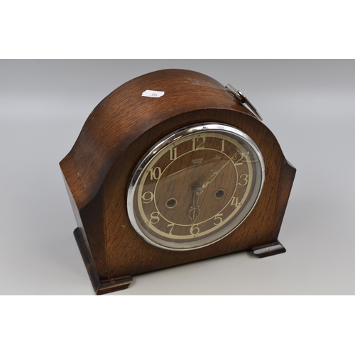 165 - A Smiths Enfield Wood Cased Mantle Clock, Working. Approx 8.5