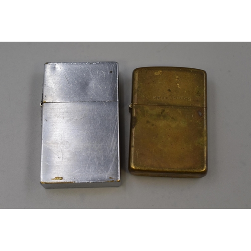 171 - Two Collectable Zippo Lighters, Includes Brass and Silver Tone. Both Spark