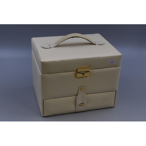 387 - Faux Cream Leather Jewellery Box Complete with Contents