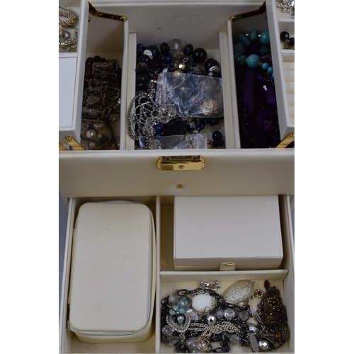 387 - Faux Cream Leather Jewellery Box Complete with Contents