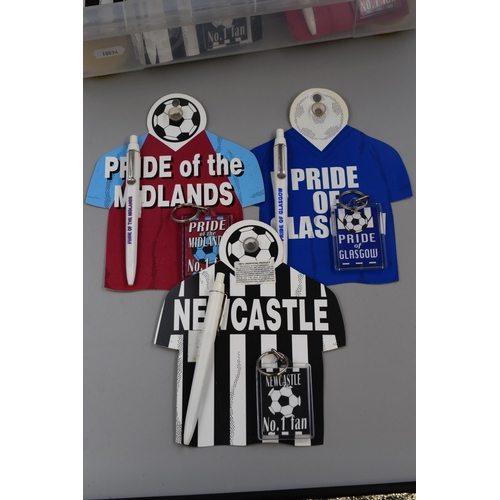 391 - Large Selection of Newcastle, Aston Villa and Rangers Pen, Keyring and Window Sticker Sets