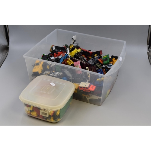 412 - Large quantity of mainly miniature playworn toy vehicles and a box of Lego approx 700g