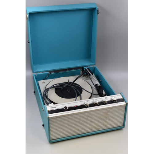 432 - Vintage ITT KB record player in blue in working condition.