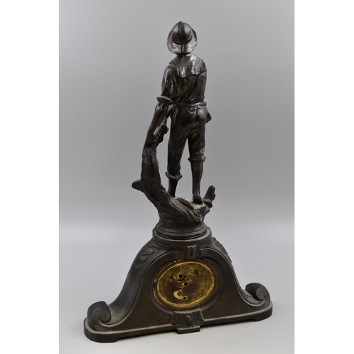 193 - Spelter fisherman clock/figurine measures 19