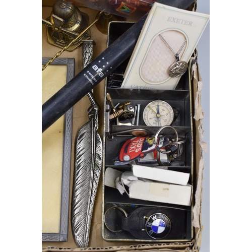 210 - Mixed Selection including Brassware, Carriage Clock, St Christopher Pendant, and More