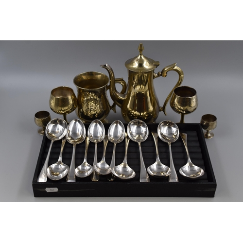 211 - Selection of Silver Plated Ware Including Dessert Spoons, Tankard, Coffee Pot and More