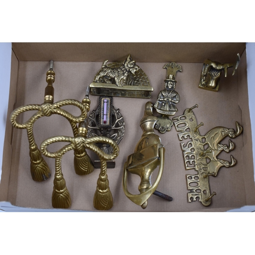 214 - Selection of Brassware including Door Knockers, Curtain Tie Backs, Letter Rack, Pen Holder and More