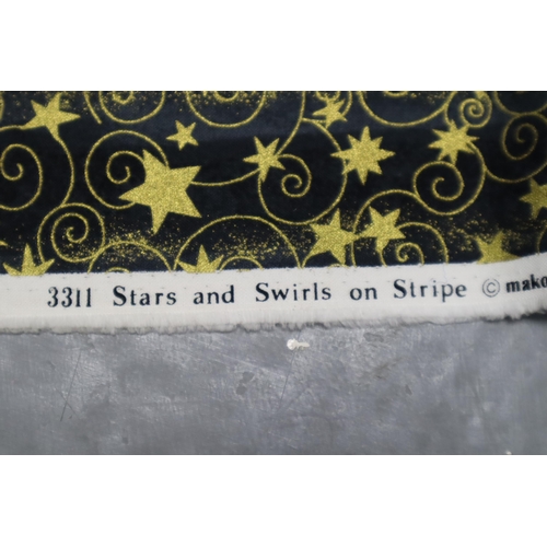 475 - Approx 6mtrs of Multi Coloured Stars and Swirls on Stripe Patterned Quality Fabric